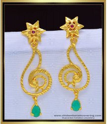 ERG1148 - Attractive Emerald Stone Gold Pattern Long Earrings One Gram Gold Jewellery  