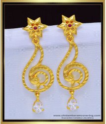 ERG1149 - Unique White Stone Gold Pattern Party Wear Long Earrings One Gram Gold Jewellery  
