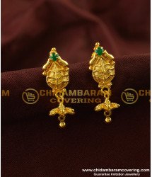 ERG115 - Leaf Design Green Stone with Mini Jhumkas Earring Designs Online