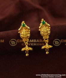 ERG115 - Leaf Design Green Stone with Mini Jhumkas Earring Designs Online