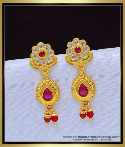 White Stone Ear Studs Gold Model Traditional South Indian Thodu Collections  ER21723