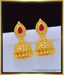 ERG1152 - Latest Ruby Stone Designer Jhumkas Collection 1 Gram Gold Jimiki for Women
