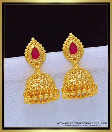 ERG1152 - Latest Ruby Stone Designer Jhumkas Collection 1 Gram Gold Jimiki for Women