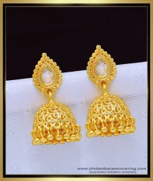 ERG1153 - Latest White Stone Designer Jhumkas Collection 1 Gram Gold Jimiki for Women