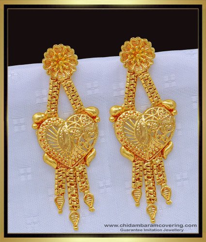 ERG1158 - Latest Heart Design Daily Wear Gold Plated Earrings for Women 