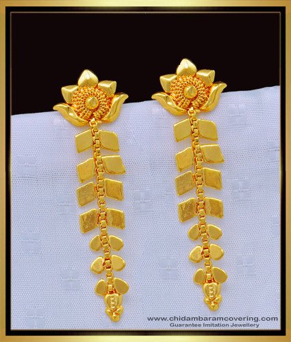 ERG1167 - Elegant Party Wear One Gram Gold Leaf Dangle Earrings Design for Girls