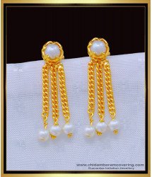 ERG1175 - Trendy Pearl Earring One Gram Gold 3 Line Muthu Thodu for Girls
