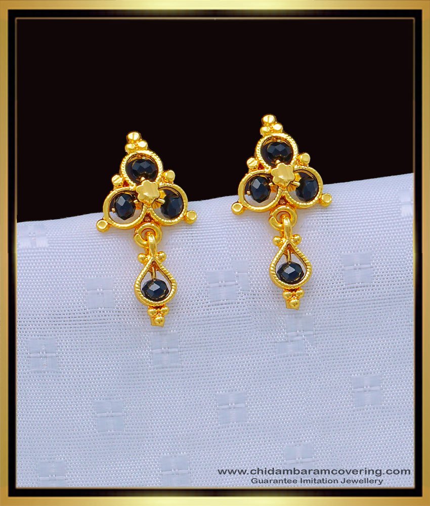 beaded earring, gold studs, black beads earring, black crystal earring, karimani earrings, one gram gold earrings, 