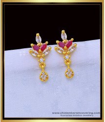 ERG1205 - One Gram Gold White and Ruby Stone Office Wear Earrings for Women 