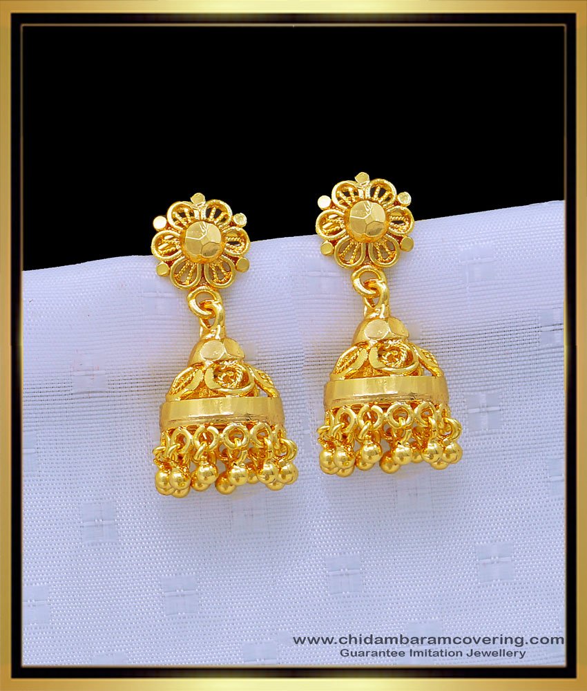one gram gold jimiki thodu, jimiki kammal, gold plated jhumkas, jimiki earring, palin jimiki, south indian jewelry, indian fashion jewelry,  