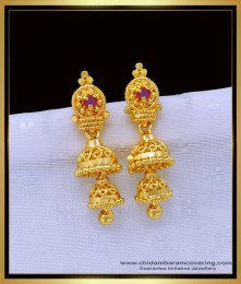 ERG1209 - Gold Plated Ruby Stone 2 Layer Gold Jhumka Design for Girls 