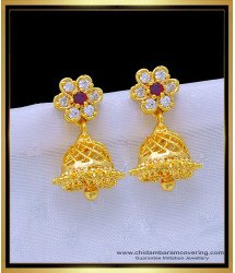 ERG1210 - Traditional Gold Jhumkas Design White and Ruby Stone 1 Gram Gold Jimiki 