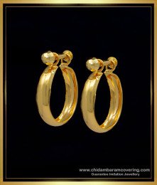 ERG1213 - Cute Gold Circle Hoop Earrings Light Weight Plain Screw Bali Earrings for Girls
