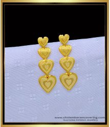 ERG1229 - Elegant Daily Wear 1 Gram Gold Plain Heart Shape Earrings Buy Online