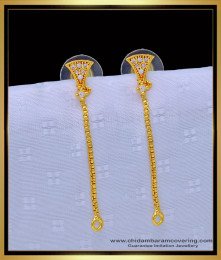 ERG1234 - One Gram Gold Light Weight Simple Thin Chain White Stone Earrings for Teenage Girl 
