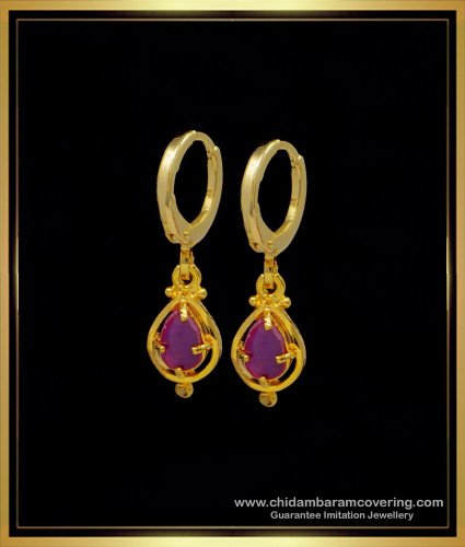 ERG1243 - Latest Light Weight Ruby Stone Bali Earrings Design Hoop Earrings Online