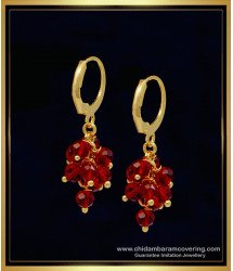 ERG1244 - Elegant One Gram Gold Red Crystal Hoop Earrings Design Online