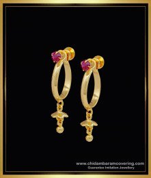 ERG1245 - One Gram Gold Single Ruby Stone Round Hoop Earrings for Girls 