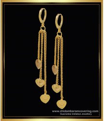 ERG1246 - One Gram Gold Modern Earrings 3 Line Long Chain Hoop Earrings Buy Online 