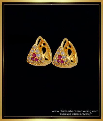 ERG1247 - Cute First Quality Gold Plated Ad Stone Small Size Hoop Earrings for Girls 