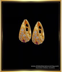 ERG1248 - Real Gold Design White and Ruby Stone Hoop Earrings Buy Best Price 