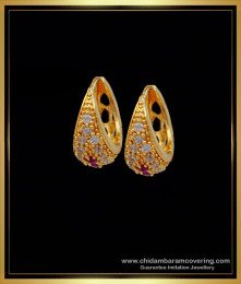 ERG1248 - Real Gold Design White and Ruby Stone Hoop Earrings Buy Best Price 