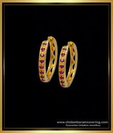ERG1250 - Gold Pattern Ruby Stone Hoop Earrings Gold Plated Jewellery Online 
