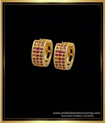 ERG1253 - Beautiful Ruby Stone Gold Earrings Design Small Hoop Earrings for Daily Use