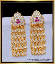 ERG1256 - One Gram Gold White and Ruby Stone Impon Earring for Women 