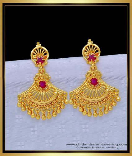ERG1258 - Real Gold Design One Gram Gold Plated Ruby Stone Dangler Earrings Online