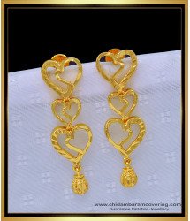 ERG1259 - Gold Style Casting Type Plain Heart Design Gold Plated Dangler Earrings for Girls