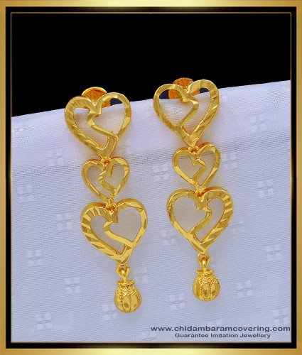 ERG1259 - Gold Style Casting Type Plain Heart Design Gold Plated Dangler Earrings for Girls
