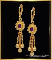 ERG1267 - Latest Flower Design Ruby Stone Gold Plated Hoop Earrings for Girls 