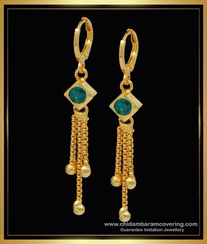 ERG1268 - New Model Hoop Earrings Design Single Emerald Stone 1 Gram Gold Earrings  