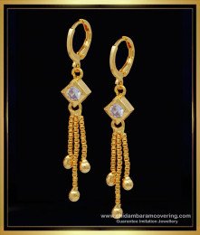 ERG1270 - Elegant White Stone Gold Earring Design One Gram Gold Bali Earrings for School Girls 