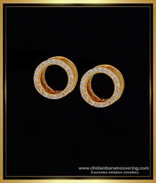 ERG1273 - Cute Small Size Gold Design White Stone Round Shape Bali Earrings for Kids Girl   