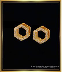 ERG1274 - Simple Daily Wear Hexagon Earrings Gold Design White Stone Hoop Earrings for Baby Girl   