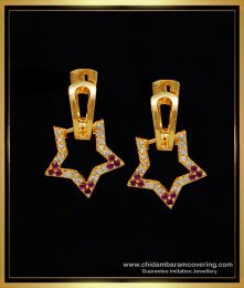 ERG1276 - Latest One Gram Gold White and Ruby Stone Hoop Earrings for Female