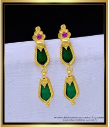 ERG1290 - Gold Plated Kerala Jewellery Green Palakka Earrings for Girls