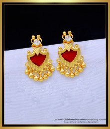 ERG1293 - Beautiful Red Palakka Earrings One Gram Gold Plated Palakka Thodu