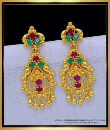 ERG1299 - Real Gold Design One Gram Gold Plated Ruby Emerald Stone Dangler Earrings Online