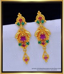ERG1301 - South Indian Ruby Emerald Gold Covering Stone Earrings for Girls