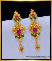 ERG1301 - South Indian Ruby Emerald Gold Covering Stone Earrings for Girls
