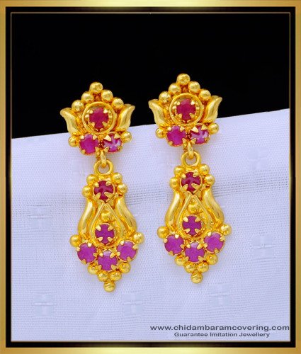 ERG1302 - Attractive Ruby Stone South Indian Gold Covering Earrings for Women