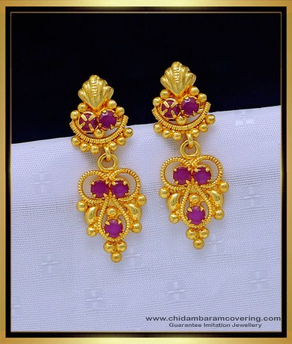 ERG1304 - Beautiful One Gram Gold Daily Wear Trendy Ruby Stone Earrings Danglers for Girls  