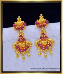 ERG1305 - One Gram Gold Daily Use Ruby Stone Earrings Indian Gold Stone Earrings Design