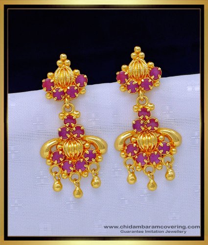 ERG1305 - One Gram Gold Daily Use Ruby Stone Earrings Indian Gold Stone Earrings Design