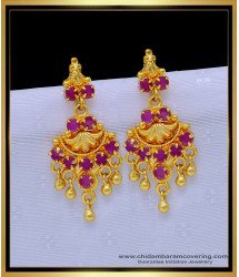 ERG1306 - Semi Precious Ruby Stone Danglers Gold Plated Pink Stone Earrings for Women 