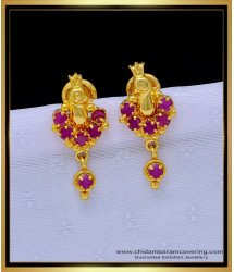 ERG1307 - Elegant Peacock Design Ruby Stone Daily Wear Small Stud Earrings for Ladies 
