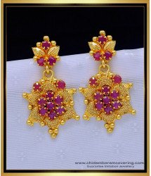 ERG1308 - Latest Net Pattern Ruby Stone Danglers Earrings Gold Plated Guaranteed Jewellery 